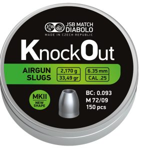 JSB | Knock Out MKII | HP | 6.35mm / .25 | 33.49gr | 150st | Zilver