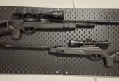 Complete set bestaande uit drie luchtbuksen, 1x PCP, 2x Knikloop, Luchtfles 232 bar