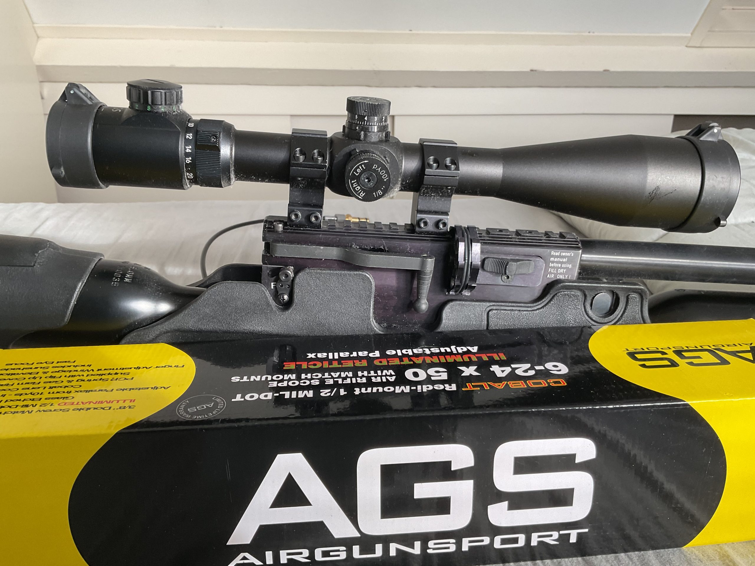 Z.g.a.n. Hatsan Hercules 9 mm inclusief vulslang, Donny geluidsdemper en AGS 6-24 maal 50 richtkijker